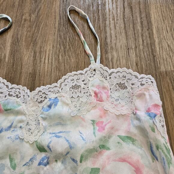 Vtg Floral Slip Dress Womens L Pastel Lace Trim Cottagecore Coquette Romantic - Picture 3 of 7